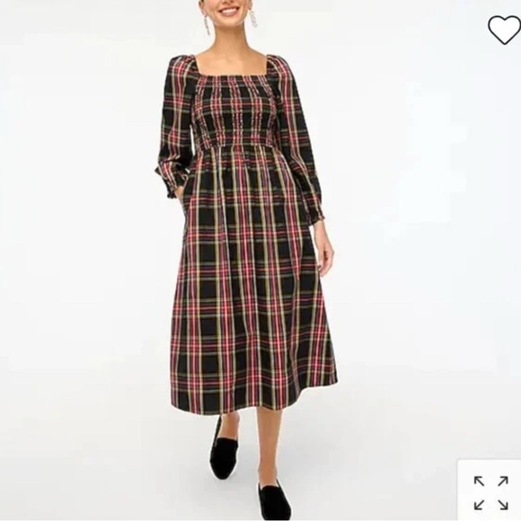 J. Crew Tartan Plaid Smocked Midi Dress Medium - Picture 4 of 5